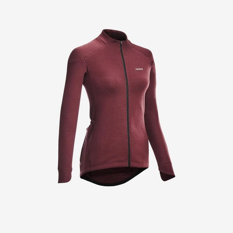 MAILLOT MANCHES LONGUES VELO GRAVEL 900 48% MERINOS FEMME BORDEAUX